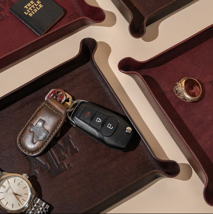 Texas A&amp;M Leather Valet Tray - Brown