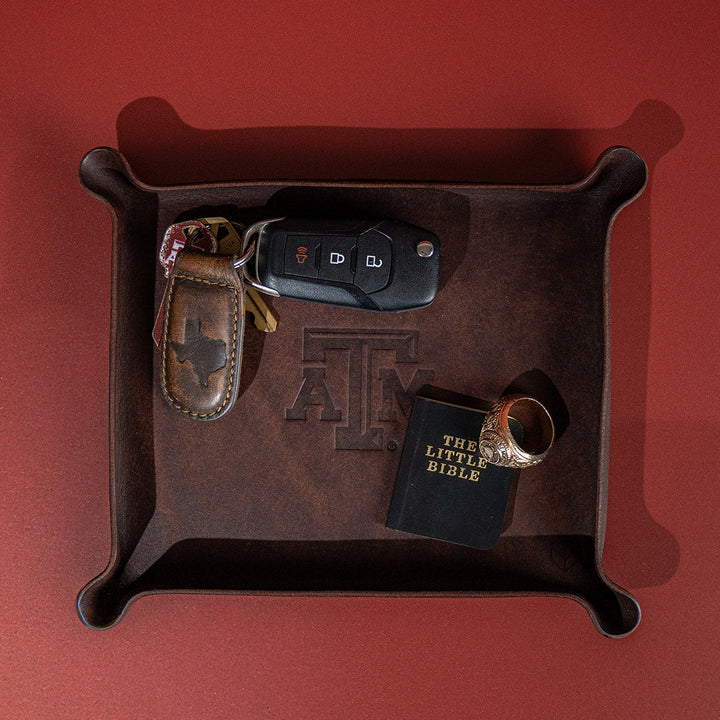 Texas A&amp;M Leather Valet Tray - Brown